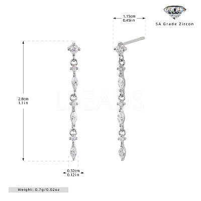 Flat Round with Horse Eye Tassel 925 Sterling Silver Clear Cubic Zirconia Stud Earrings FS-WGBB41B-01-1