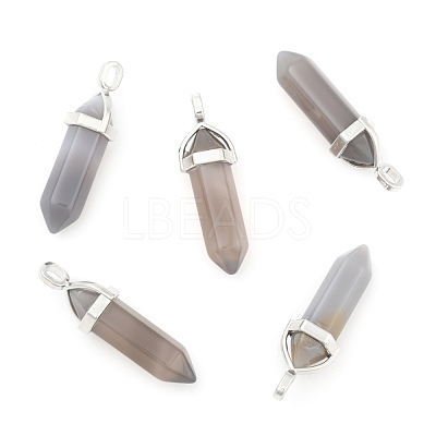 Natural Grey Agate Double Terminated Pointed Pendants G-F295-05M-1