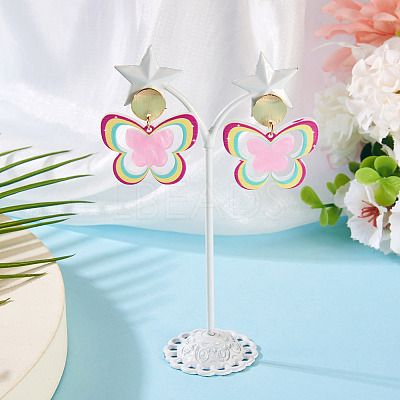 Brass Printing Acrylic Butterfly Dangle Stud Earrings EJEW-TA00672-1