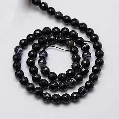 Natural Black Striped Agate/Banded Agate Beads Strands X-G-G581-6mm-03-1