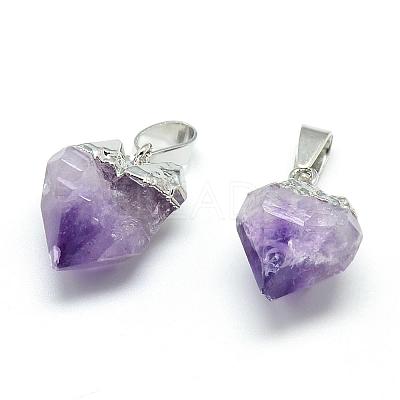 Electroplated Natural Amethyst Pendants G-Q481-19P-1