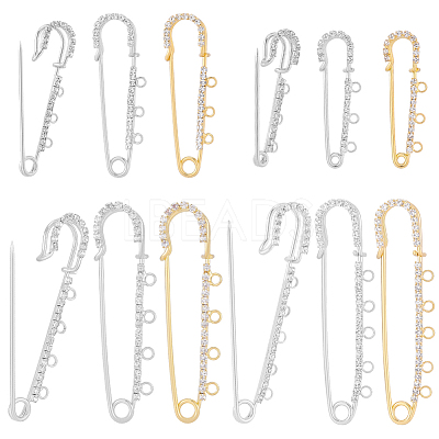 16Pcs 8 Styles Iron Rhinestone Safety Pins FIND-SC0022-24-1