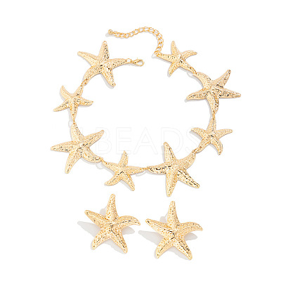 Starfish Iron Link Chain Necklaces & Stud Earrings Sets FS-WG81930-01-1