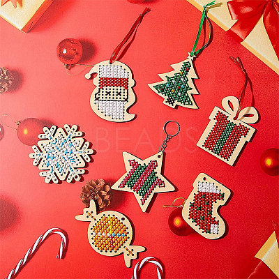 1 Bag Christmas Theme Wood Cross Stitch Kits WOOD-SC0002-24-1