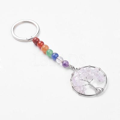 Gemstone and Natural Quartz Crystal Chakra Keychain KEYC-P037-B04-1