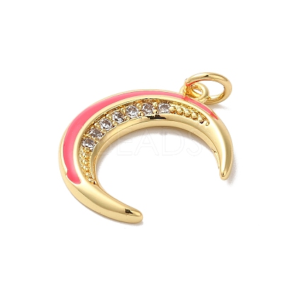 Moon Rack Plating Brass Micro Pave Cubic Zirconia Enamel Pendants KK-G504-06G-04-1