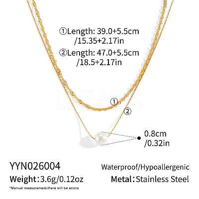 304 Stainless Steel Double Layer Necklaces with White Round Faux Pearl Pendants for Women KQ2558-1