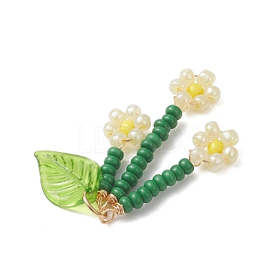 7Pcs Glass Seed Beaded Flower Pendants PALLOY-MZ01194-1