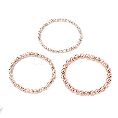 3Pcs Electroplate Non-magnetic Synthetic Hematite Round Beads Stretch Bracelets for Women BJEW-JB11944-1
