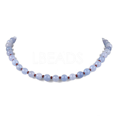 8.5MM Round Dyed Natural Malaysia Jade with Glass Seed Beaded Necklaces for Women NJEW-JN05646-01-1