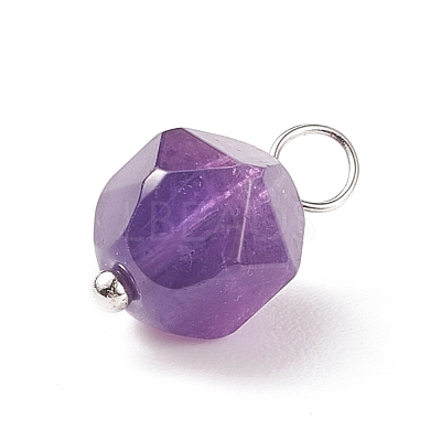 Faceted Natural Amethyst  Pendants PALLOY-JF01694-03-1