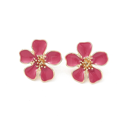 Flower Alloy Enamel Stud Earrings EJEW-P310-01G-02-1