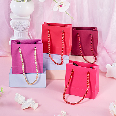 8Pcs 4 Colors Square Paper Gift Bags with Handles CARB-TA0001-18B-1