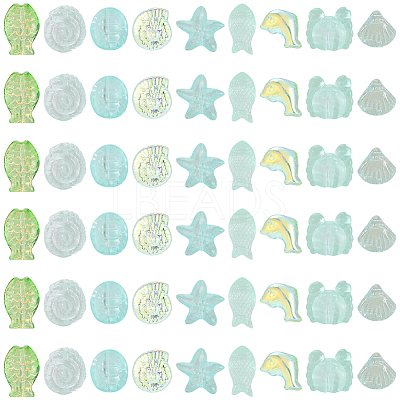 90Pcs 9 Styles Transparent Spray Painted Glass Beads GLAA-BM0001-02B-1