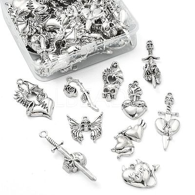 50Pcs 10 Styles Gothic Tibetan Style Alloy Pendants TIBEP-CJ0002-53-1