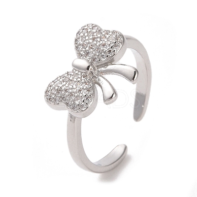 Brass Micro Pave Cubic Zirconia Open Cuff Ring RJEW-K256-58H-P-1