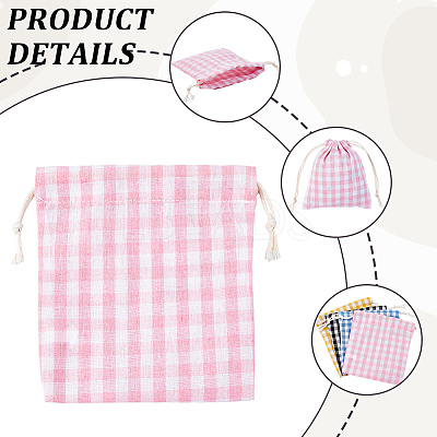 4Pcs 4 Colors Tartan Linen Storage Bags ABAG-CY0001-08-1