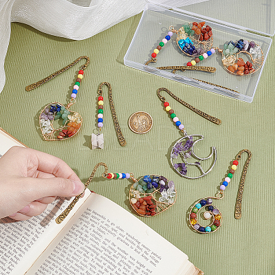 7Pcs 7 Styles Tibetan Style Alloy Bookmarks AJEW-UN00008-1