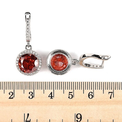 925 Sterling Silver Pave Cubic Zirconia Flat Round Hoop Earrings EJEW-C150-01C-01-1