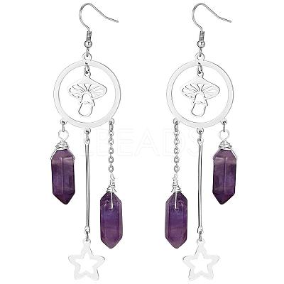 Natural Amethyst Bullet Chandelier Earrings EJEW-SW00017-01-1