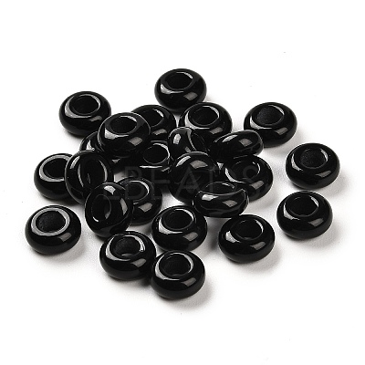 Natural Obsidian European Beads G-R488-02F-1