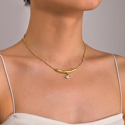 304 Stainless Steel Pave Clear Cubic Zirconia Pendant Necklaces for Women UD0766-1-1