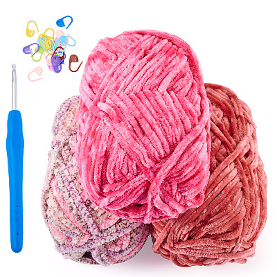 3 Rolls Super Bulky Plush Polyester Chenille Yarn OCOR-MB0001-06B-1