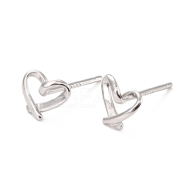 Anti-Tarnish Open Heart Rhodium Plated 925 Sterling Silver Stud Earrings EJEW-I259-07P-1
