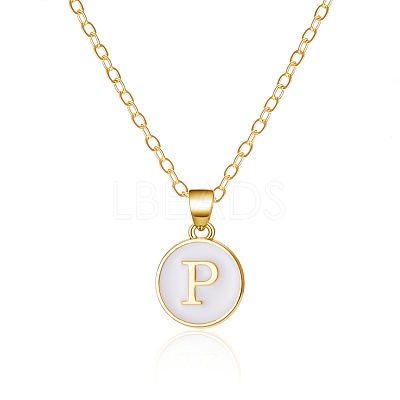 Alloy White Enamel Flat Round with Letter Pendant Necklaces FS-WG63565-16-1