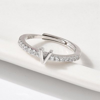 S925 Sterling Silver Adjustable Letter Rings for Women RJEW-M068-01P-V-1