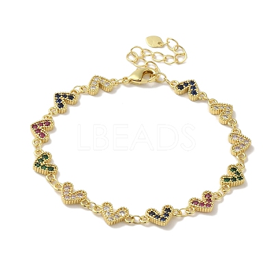Rack Plating Brass Micro Pave Cubic Zirconia Heart Link Chain Bracelets for Women BJEW-P323-09G-07-1