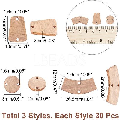 90Pcs 3 Style Unfinished Wood Connector Charms DIY-CA0004-66-1