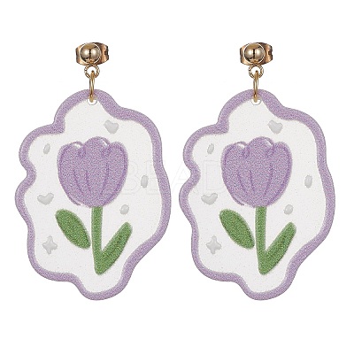 6 Pair 6 Style Acrylic Flower Dangle Stud Earrings EJEW-JE05471-1