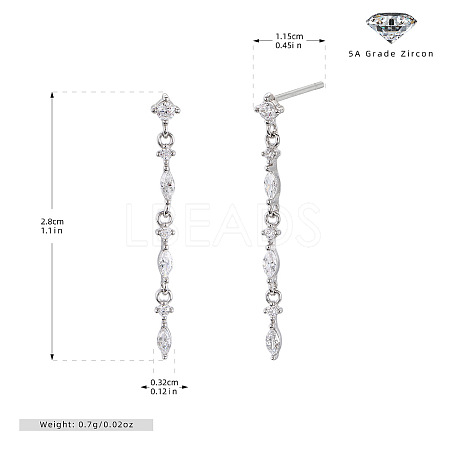 Flat Round with Horse Eye Tassel 925 Sterling Silver Clear Cubic Zirconia Stud Earrings FS-WGBB41B-01-1