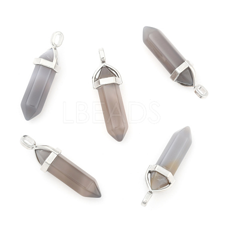 Natural Grey Agate Double Terminated Pointed Pendants G-F295-05M-1
