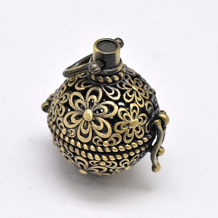New Hollow Brass Round with Flower Cage Pendants KK-F0303-AB-NR-1