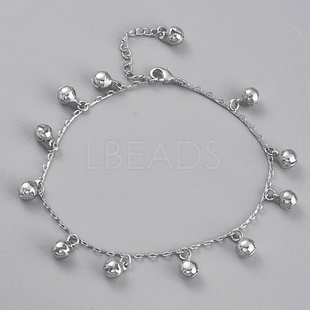 Brass Bell Charm Anklets AJEW-B005-11P-1