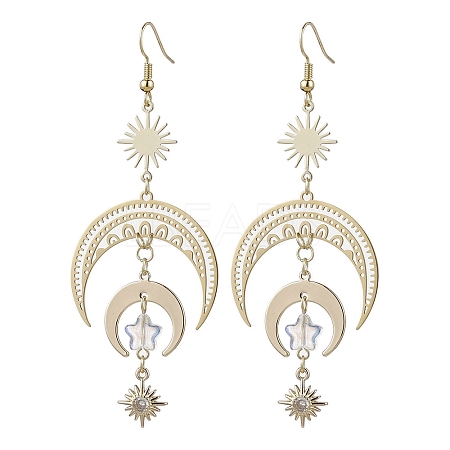 Moon & Sun Brass Dangle Earrings EJEW-TA00407-1