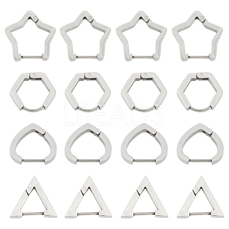8Pairs 4 Styles 304 Stainless Steel Huggie Hoop Earrings STAS-UN0021-60P-1