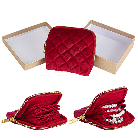 Rhombus Textured Velvet Jewelry Storage Zipper Pouches for Earrings Rings Bracelets Necklaces ABAG-WH0085-012B-1