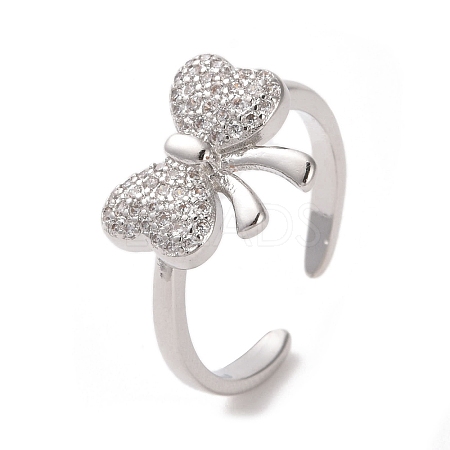 Brass Micro Pave Cubic Zirconia Open Cuff Ring RJEW-K256-58H-P-1