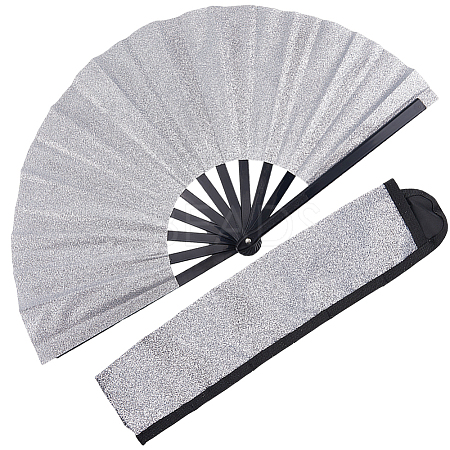 Glitter Plastic & Oxford Cloth Fan with Fan Bags AJEW-WH20022-89C-1
