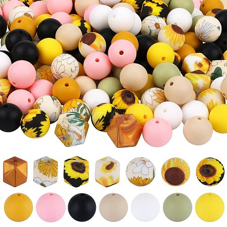 89Pcs Colorful Pattern Printed Silicone Beads Sets SIL-SZ0002-54C-1