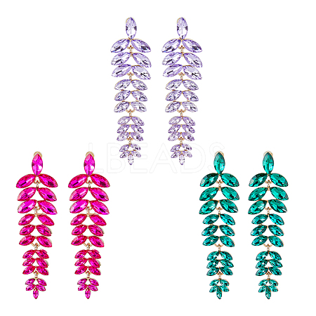 3 Pairs 3 Colors Rhinestone Leaf Cluster Earrings EJEW-FI0002-70-1