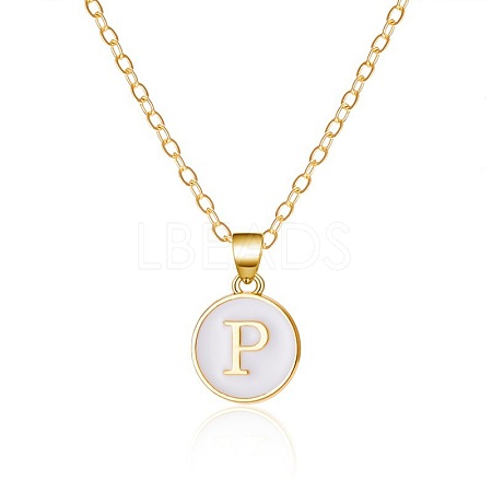 Alloy White Enamel Flat Round with Letter Pendant Necklaces FS-WG63565-16-1