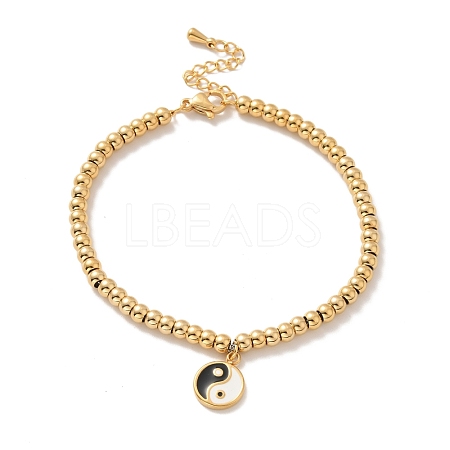 Vacuum Plating 304 Stainless Steel Flat Round with Yin Yang Charm Bracelet with Enamel BJEW-B057-02G-1