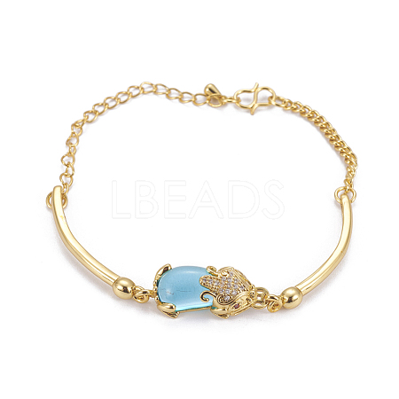 Golden Tone Brass Link Bracelets BJEW-L639-14G-1