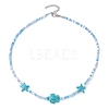 Synthetic Turquoise Starfish & Turtle & Seed Beaded Necklace for Women NJEW-JN04482-01-2