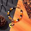 Halloween 8mm Round Dyed Natural Malaysia Jade & Frosted Black Glass Beaded Stretch Bracelets BJEW-TA00498-2