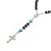Natural Lava Rock & Synthetic Green Turquoise Rosary Bead Necklace NJEW-TA00041-02-3